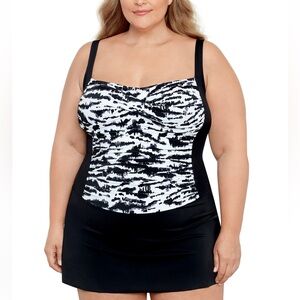 Swim Solutions Plus Size Tummy Control Twist Bra Skater Swimsuit Size 24W